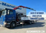SCANIA R420 6X2 EURO5 RETARDER ESPECIAL TRANSPORTE FERRO COM GRUA FASSI F95A