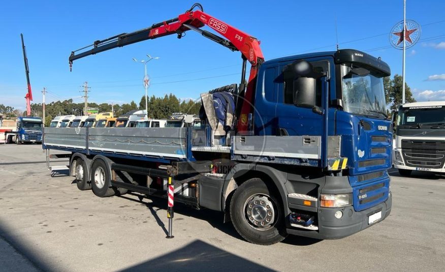 SCANIA R420 6X2 EURO5 RETARDER ESPECIAL TRANSPORTE FERRO COM GRUA FASSI F95A